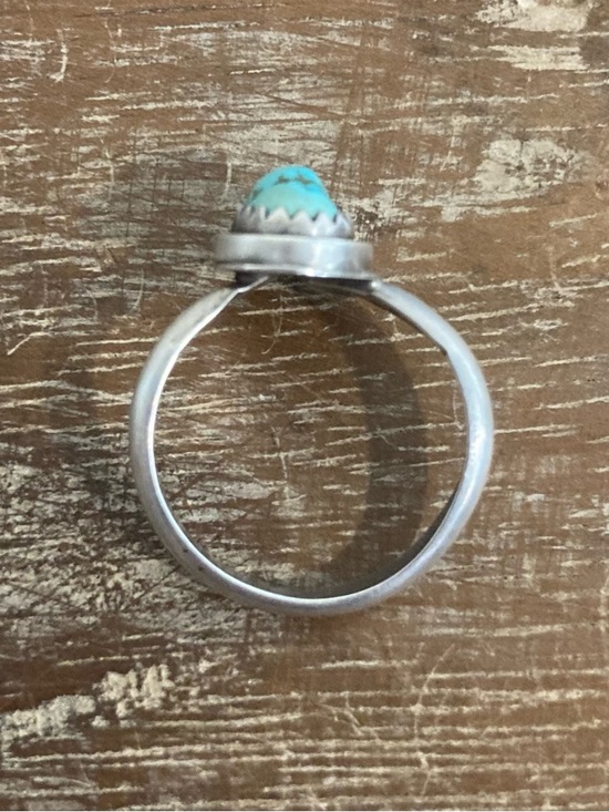 Silver Tone Sawtooth Bezel with Turquoise Colored Stone Ring Approx 5.5 Size - Picture 9 of 14